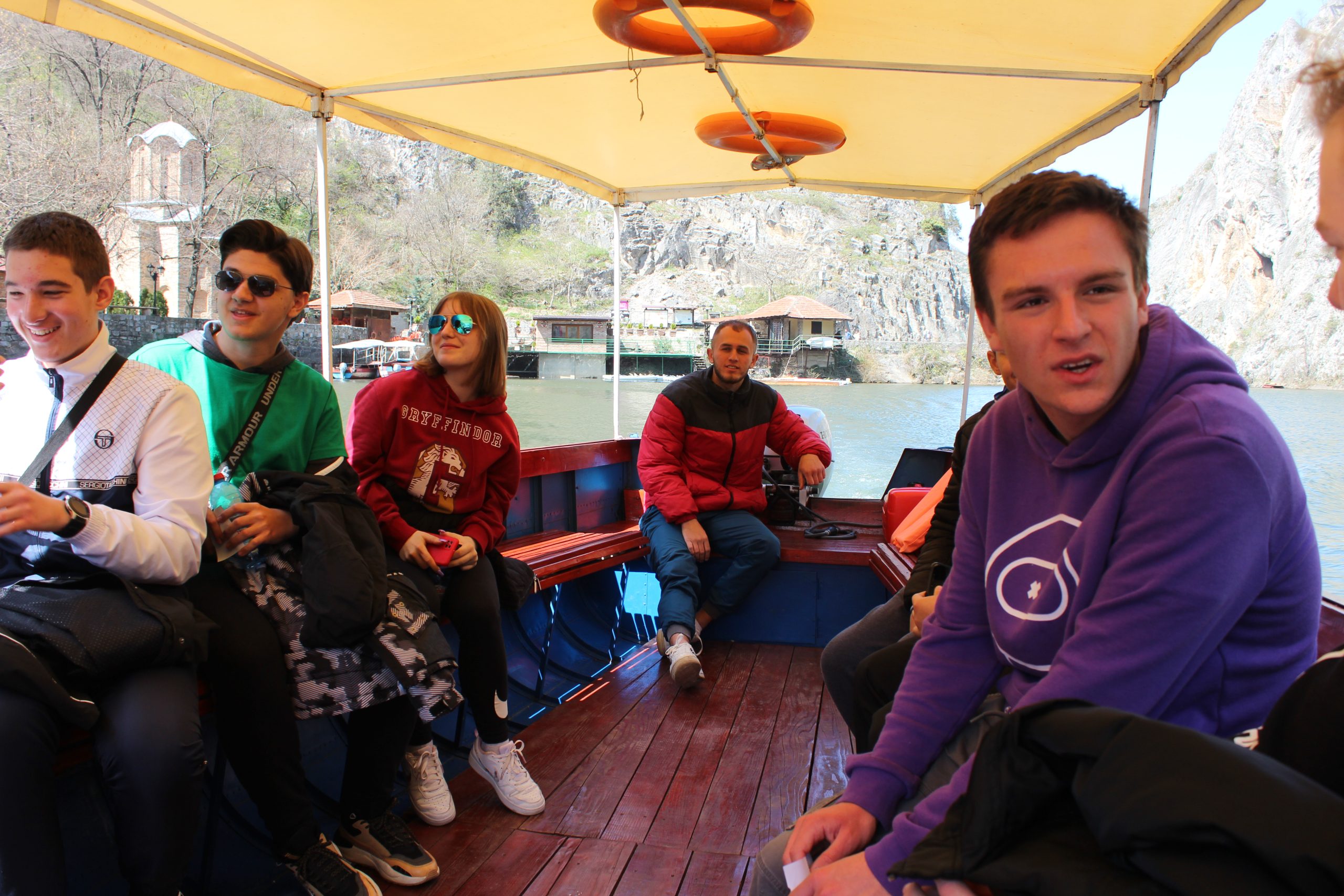 Students on a boat trip in Matka Canyon